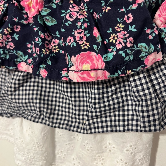 OSHKOSH B'Gosh Girl’s 3T Denim Tiered Jumper Dress Floral Gingham Eyelet - Picture 2 of 7